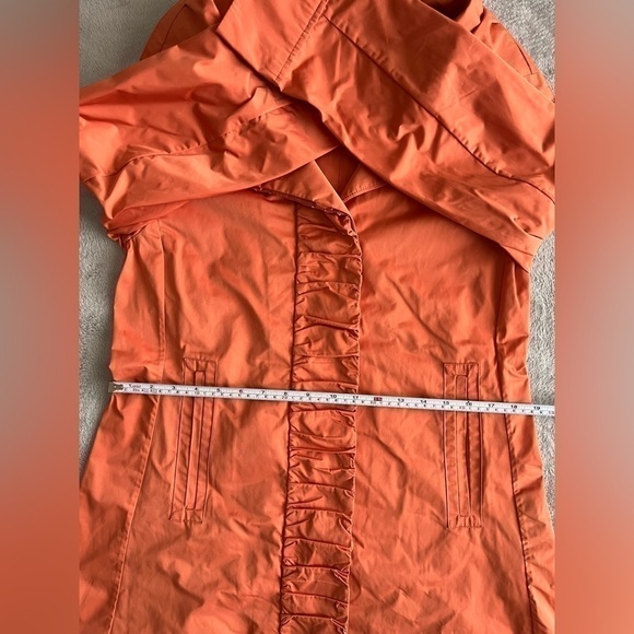 RAINFOREST packable travel coat orange w/Ruffle placket trench size small - Picture 8 of 10